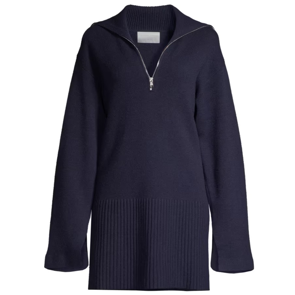 Women's Navy Zip-Neck Sweater Milly Quarter-Zip Sweater Dress